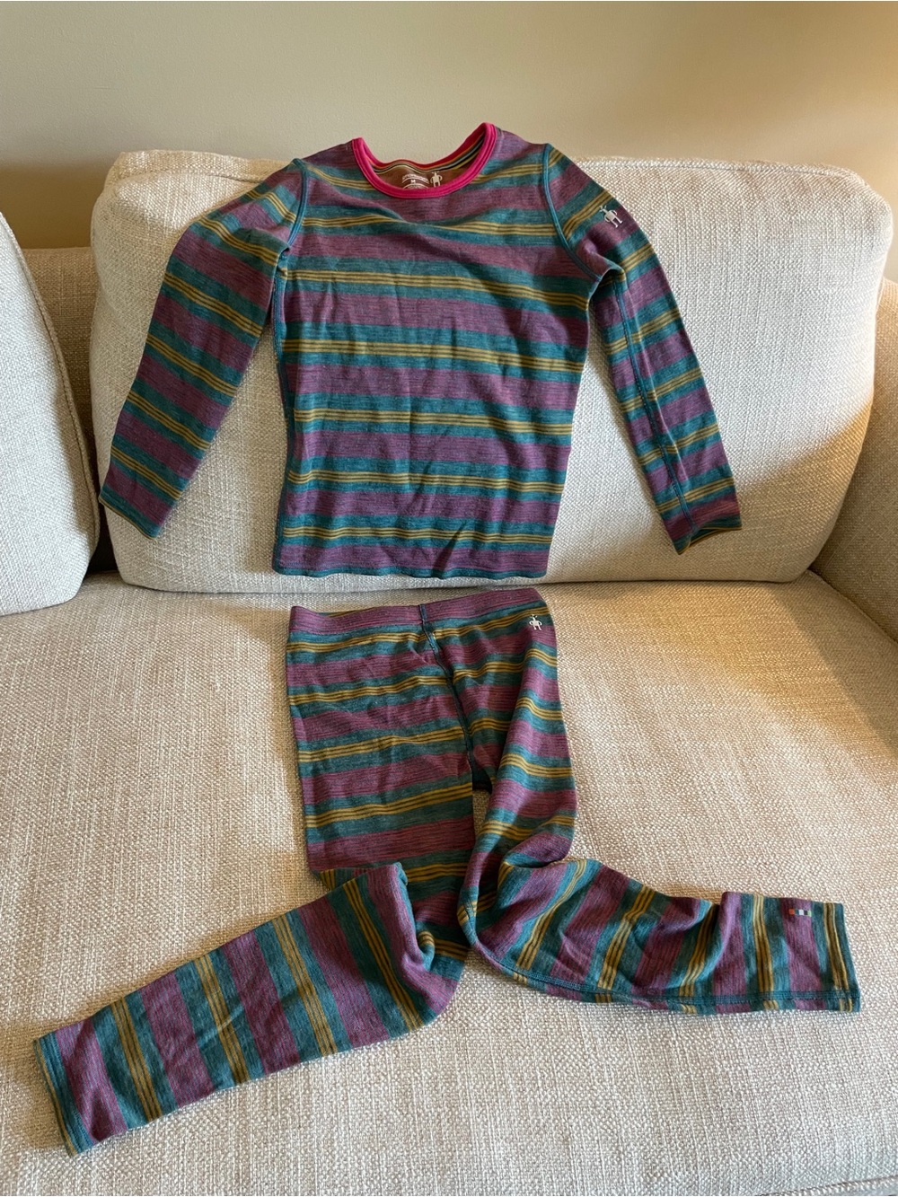 Smartwool Kids Striped Long-Sleeve base layer set , size medium